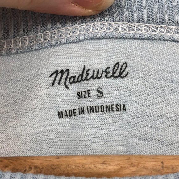 Madewell Blue White Cloudy Tie Dye Ribbed crewneck cotton whisper long sleeve SP - Picture 5 of 16